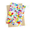 A picture of the landscape gift card and recycled paper envelope. Bright abstract colours representing a landscape