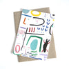 Back view of the people print card. Faces and shapes on a white background. 