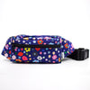 Front view of Salad bumbag. Print has multicoloured flowers on a navy background