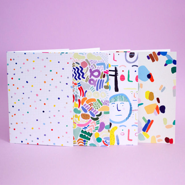 4 cards from the shuh. collection. Bright and fun colours and patterns. Each one is different. 