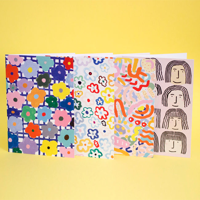 4 cards from the shuh. collection. Bright and fun colours and patterns. Each one is different. 
