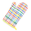 A top view of the Wave oven mitt. Wavy multicoloured lines over a white background. 